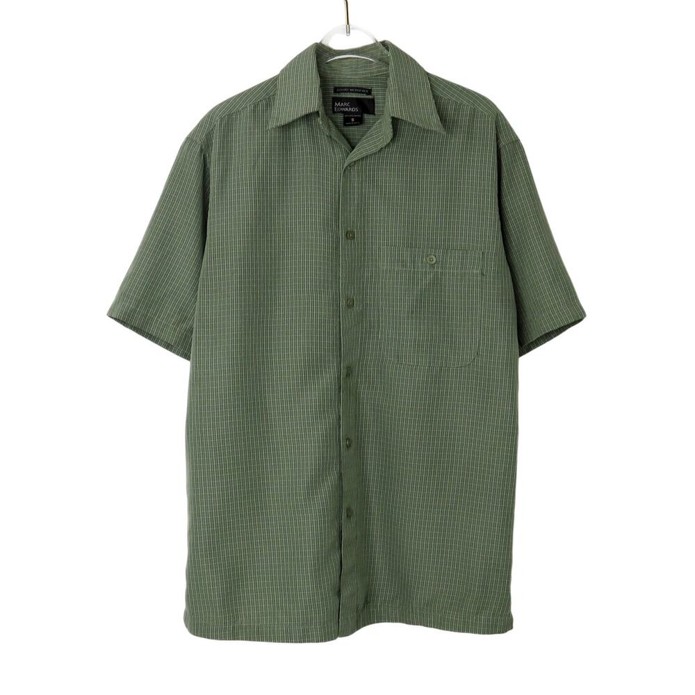 1990s Vintage Marc Edwards Luxury Microfiber Green Plaid Button Down Size Small